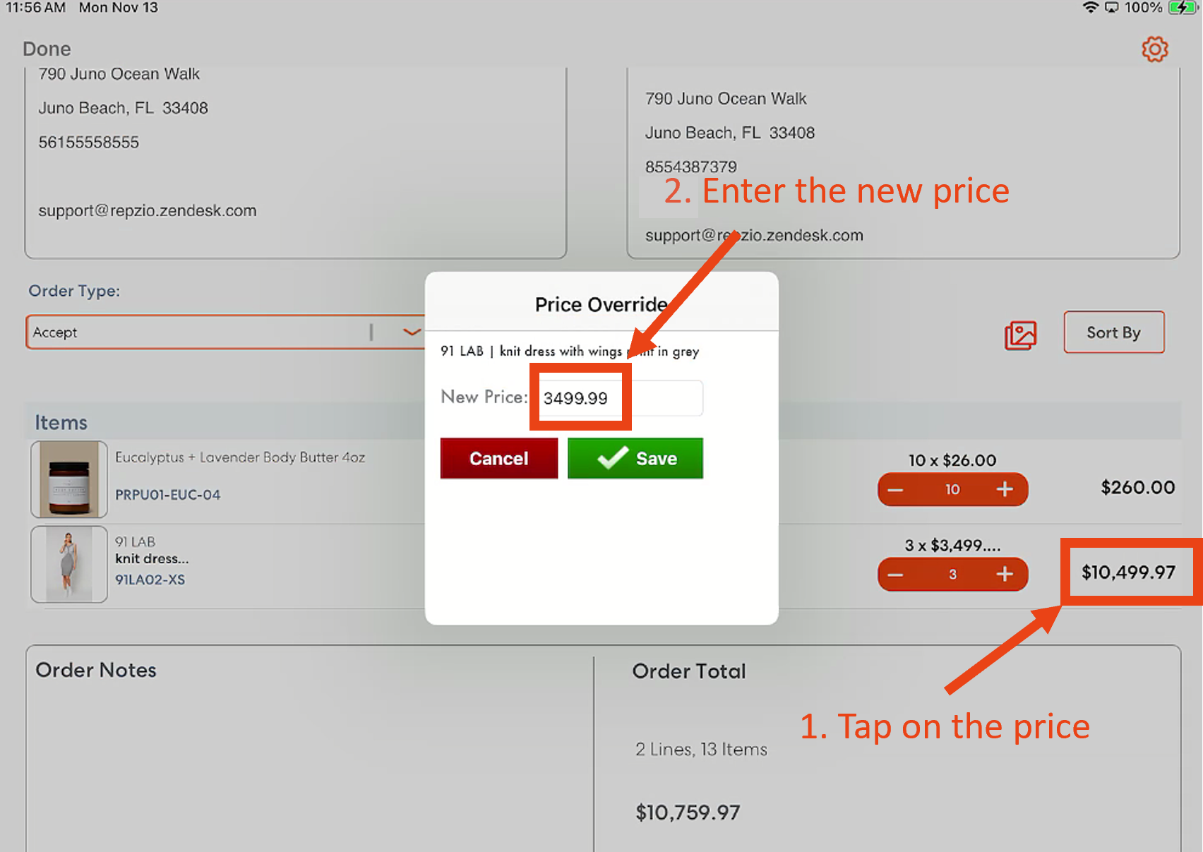 How to override the price of a product on an order – RepZio - iPad ...